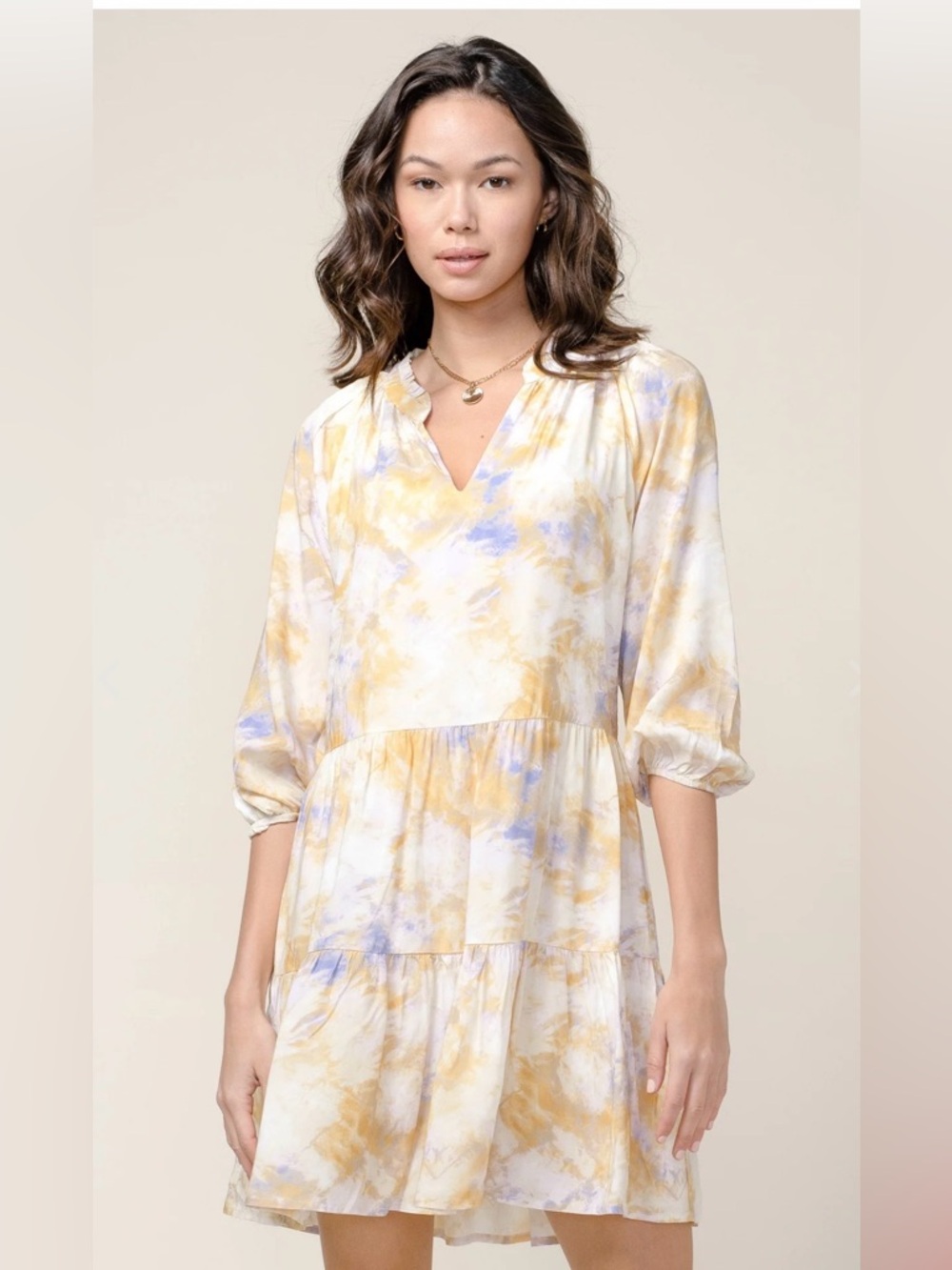 Greylin Yellow Thea Dress Sz Small Tie-Dye Boho Tiered Mini Hippie Festival